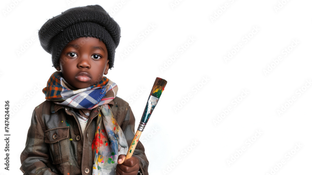 black boy dressed up as a artist on white background black boy dressed up as a artist on white background