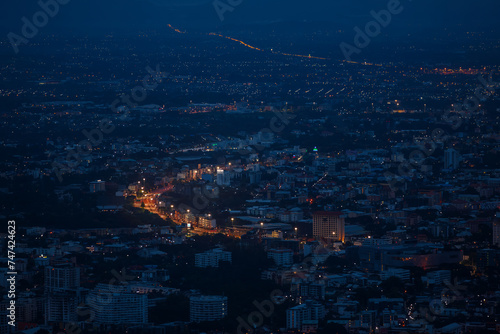 Cityscape from the aerial view point on top of mountain at twilight , Chiangmai ,Thailand