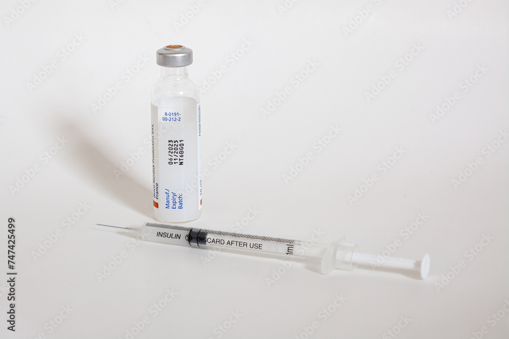 insulin vial, syringe and needle insulin vial, syringe and needle