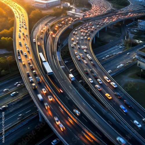 Car traffic moving on highway  aerial view