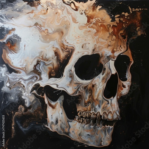 a skull with white and brown paint