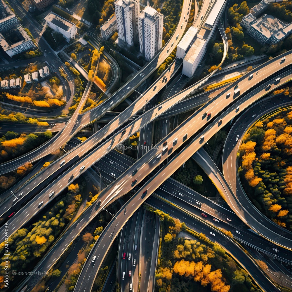 Car traffic moving on highway, aerial view Car traffic moving on highway, aerial view
