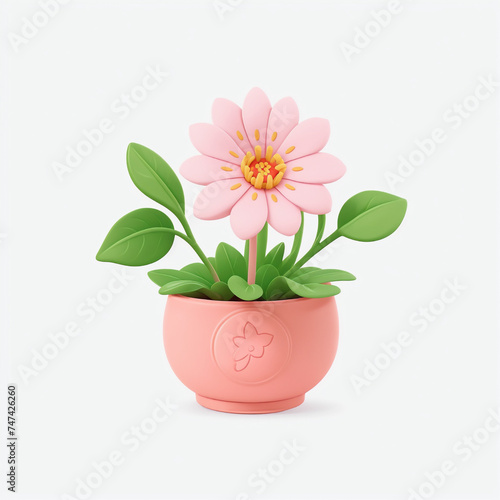 3d pink flower in a little pot  spring flowers