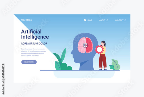 Artificial Intelligence, Chatbot, using and chatting artificial intelligence chat bot developed by tech company. Digital chat bot, robot application, conversation assistant concept flat vector