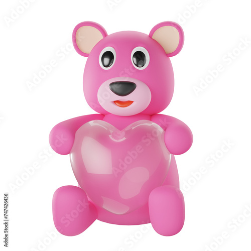 Teddy Bear Valentine Day Glass 3D Illustrations