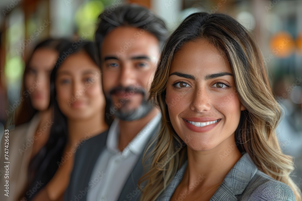 group of business people smiling, standing together. Generative AI