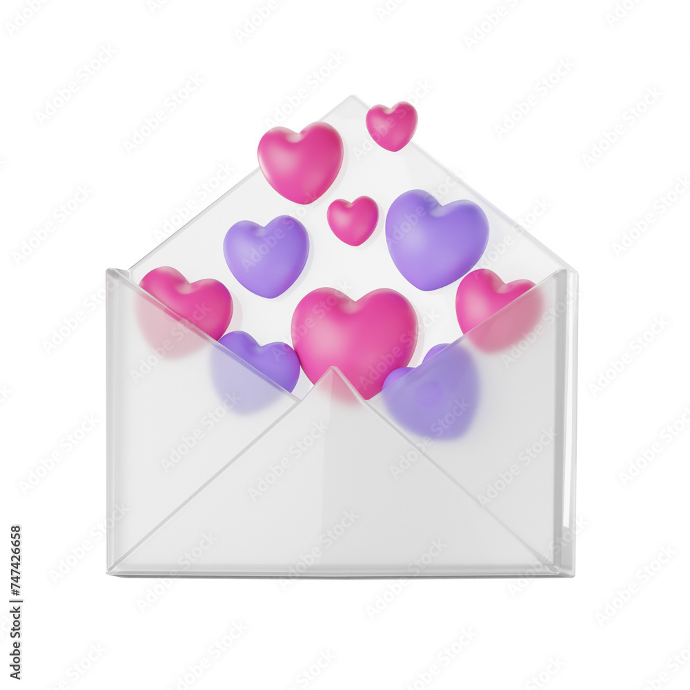 Letter Love Valentine Day Glass 3D Illustrations