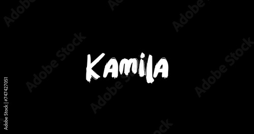 Kamila Baby Girl Name in Digital Grunge Transition Effect of Bold Text Typography Animation on Black Background photo