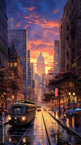 Downtown district at dusk  © CREATIVE STOCK