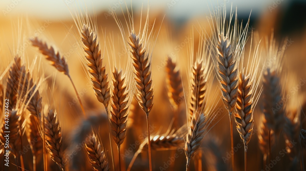 A lush wheat field, showcasing the golden stalks swaying in the wind A lush wheat field, showcasing the golden stalks swaying in the wind