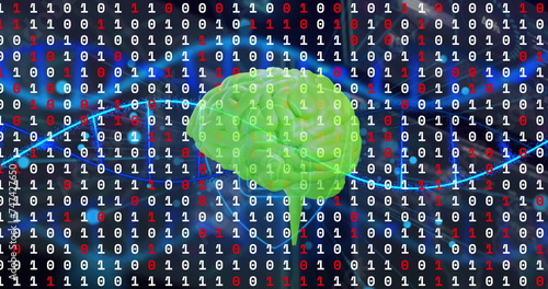 Image of human brain and binary coding data processing