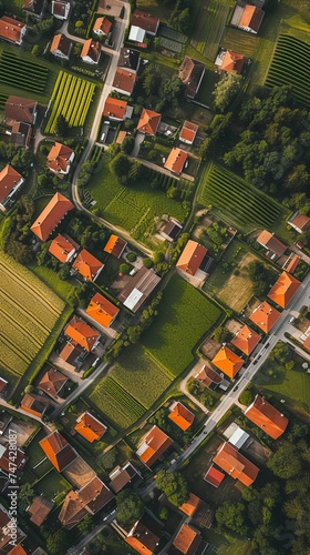 Wallpaper Mural Residential houses in small town near agricultural field, bird eye view Torontodigital.ca