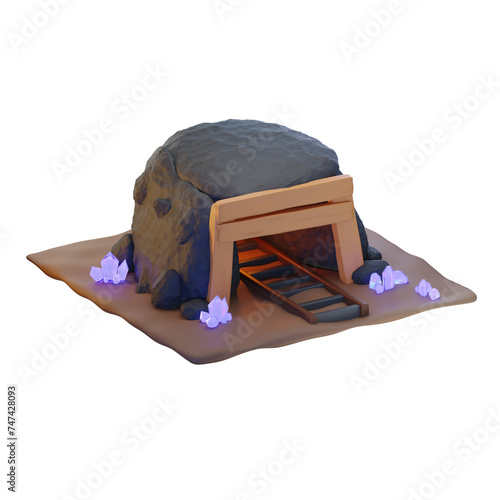 Cave Mineral Mining 3D Illustrations