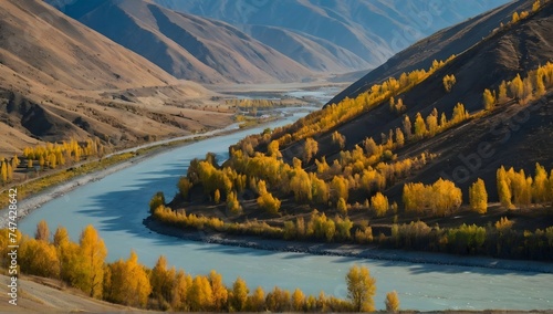 Landscape with the katun river in the altai mountains in autumn photo