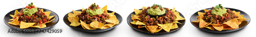 Plate of Nachos with Fried Minced Meat, Guacamole, Isolated on a Transparent Background