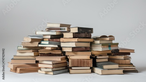 A meticulously arranged pile of books isolated