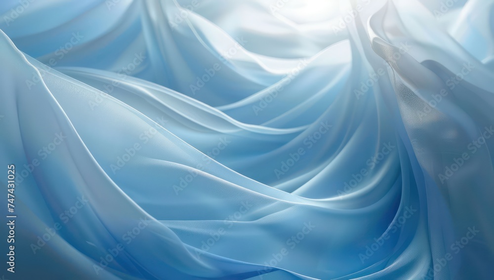 a blue background with curve waves, in the style of light blue and light azure, rim light