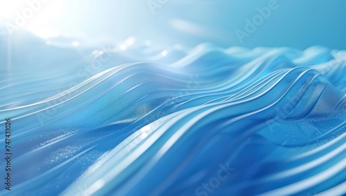 a blue background with curve waves, in the style of light blue and light azure, rim light