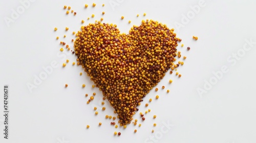 Spicy love for cooking: Top view of a heart-shaped mustard creation on a clean white background.