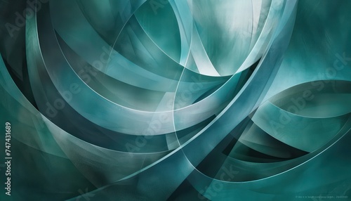 a green abstract background with blue curved lines, in the style of dark turquoise and light gray