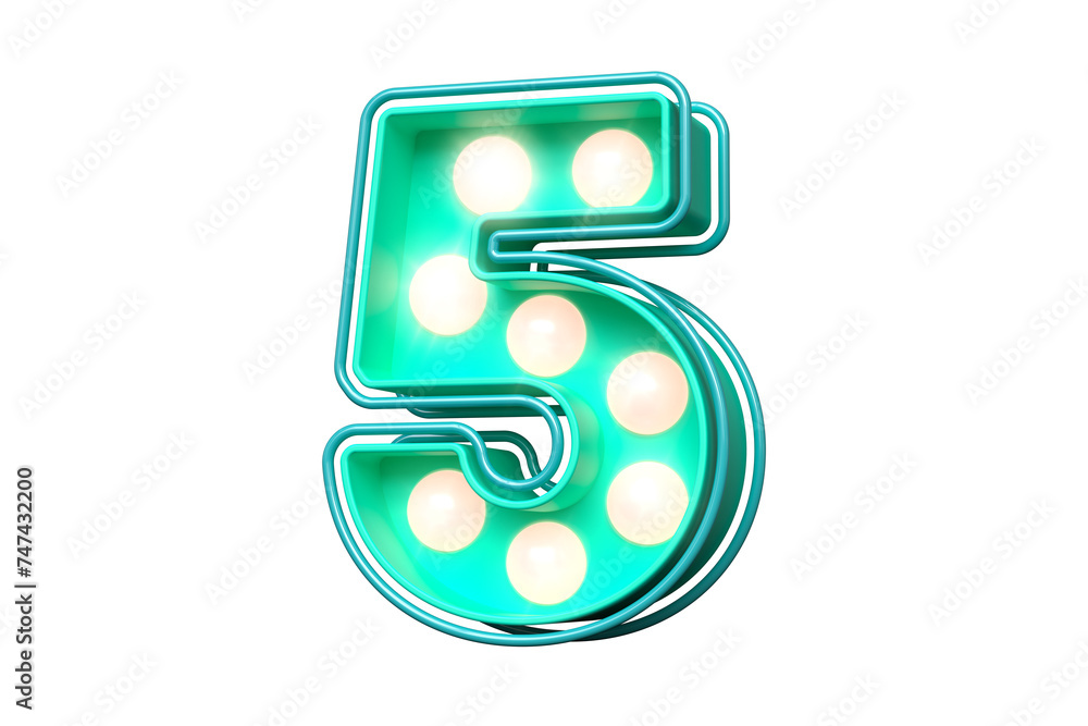 Lightbox sign typography digit number 5 in teal with soft pink lights. Striking luminous font. High quality 3D rendering. Lightbox sign typography digit number 5 in teal with soft pink lights. Striking luminous font. High quality 3D rendering.