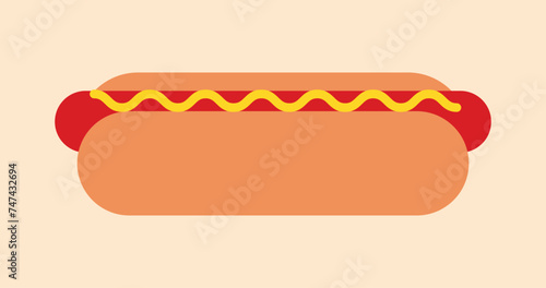 Hot Dog illustration. Bread, sausage and mustard.