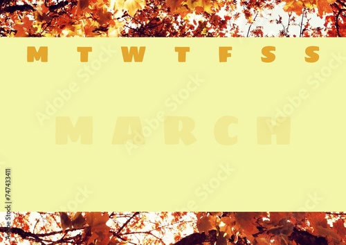 Calendar template showcasing the vibrant autumn foliage, evoking a sense of seasonal change and time