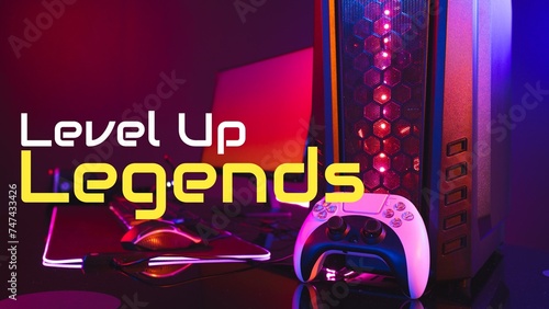 Promoting gaming prowess, a vibrant gaming setup with neon lights exudes excitement and high energy