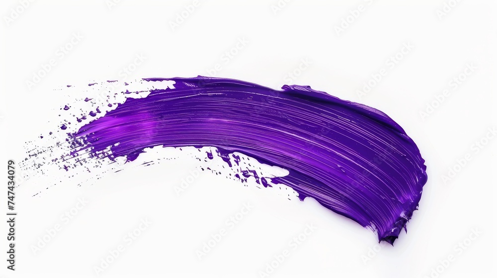 Trace of purple, violet paint or paintbrush on a white background