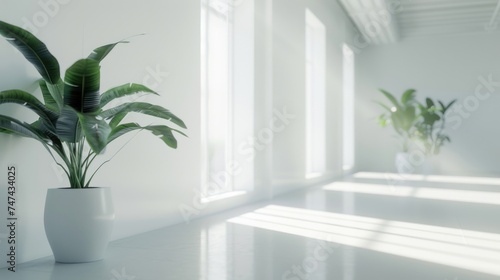 A plant in a white vase in a room. Ideal for interior design concepts