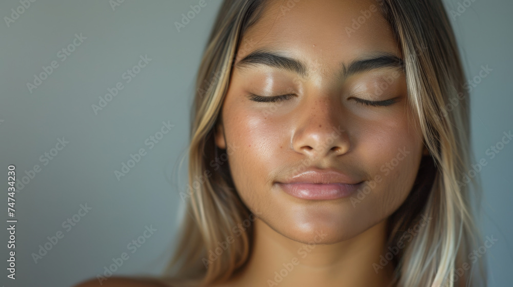 young woman with closed eyes, a serene expression, young woman with closed eyes, a serene expression,