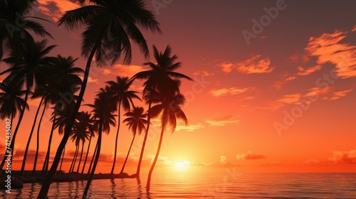 Beautiful sunset over the ocean with palm trees  perfect for travel and nature themes
