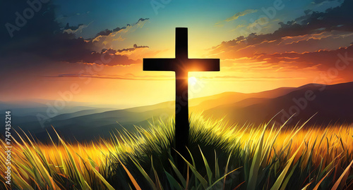 Eyecatching Good friday easter landscape with cross © Dilruba
