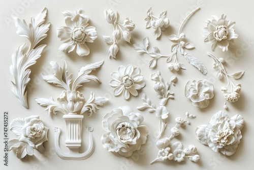 A bunch of white flowers on a white surface, suitable for various design projects