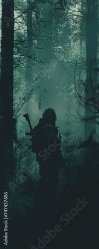 An eerie portrait of a faceless hunter their silhouette blending into the shadows as they await their next target