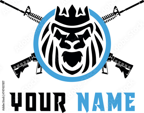 lion face vector file logo design with guns