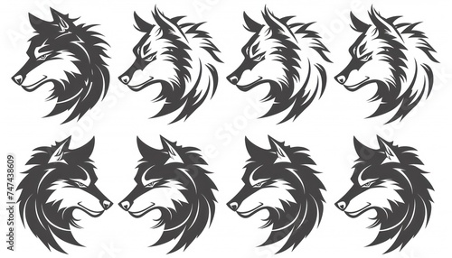 wolf head design on a white background vector illustration, primitive imagery, flowing silhouettes, detailed miniatures, dark white and light black