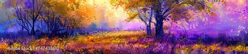 colorful impressionist background landscapes, yellow and purple