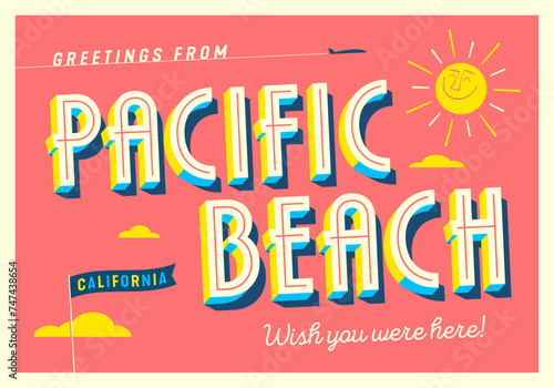 Greetings from Pacific Beach, California, USA - Wish you were here! - Touristic Postcard.