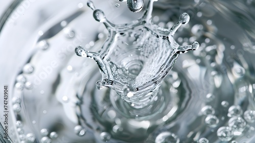 Water Splash in a Glass Bowl Focus on Fluid Dynamics and Intertwining Materials