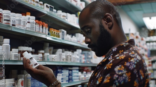 Man shopping for medicine in a store, suitable for medical concepts