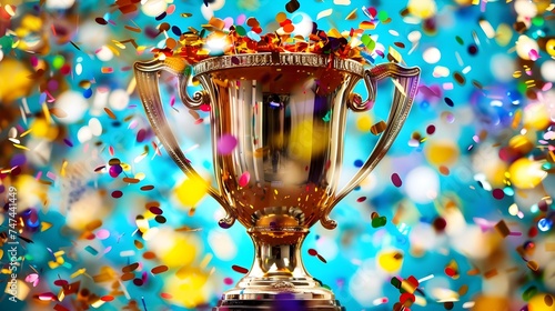 Vibrant Award Trophy with Confetti and Glitter photo