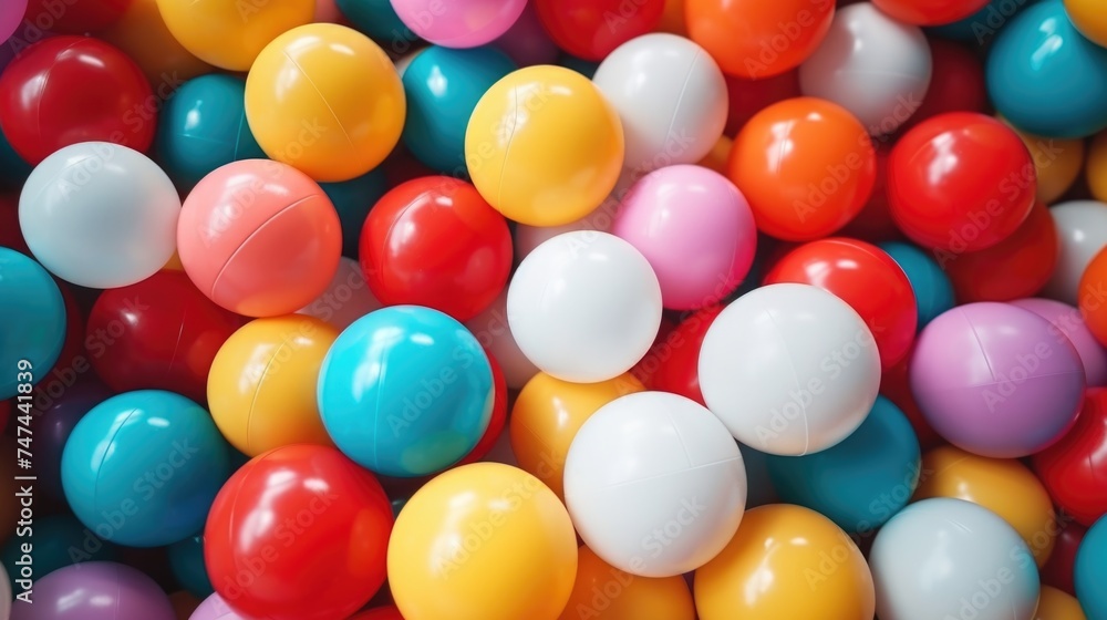 A large pile of colorful plastic balls, perfect for children's play areas A large pile of colorful plastic balls, perfect for children's play areas