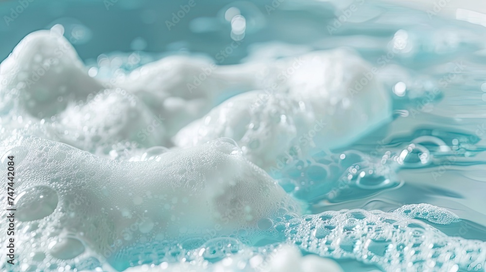 Fototapeta premium Sensory delight: Closeup of colorful foam after dissolving bath bomb in water, creating a spa atmosphere