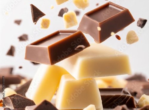 White and milk chocolate square pieces background