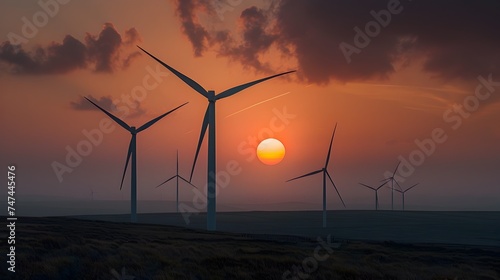 Wind Turbines at Sunset in a Field
Sunset Wind Turbines Harnessing Clean Energy in Nature's Embrace