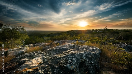 Sun Setting Over Rocky Hills in Southern Countryside photo