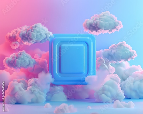 Wallpaper Mural  servers flying down and surrounded by clouds, a 3d rendered blue rounded square button Torontodigital.ca