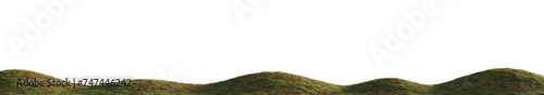 Hills with grass on a transparent background. 3D rendering