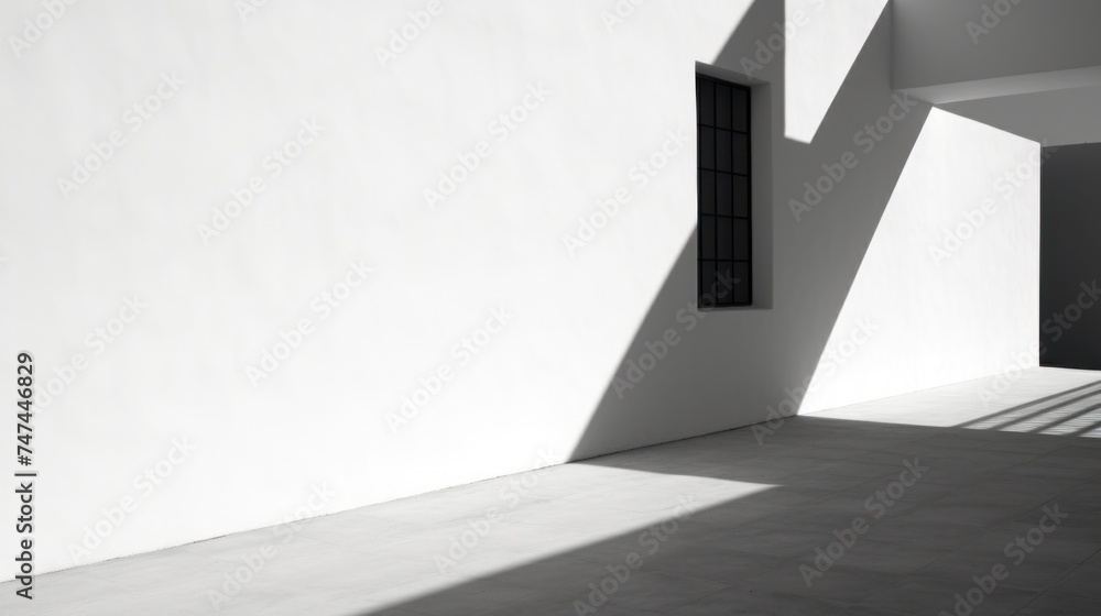 Abstract background of concrete geometrical interior with sun light and the shadow on the wall and floor.